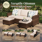 Patio Furniture Set, 8 Pcs Wicker Rattan Outdoor Conversation Set, 4 x Leg Chairs, 1 x 3 Seater Sofa and 2 x Ottomans with 4" Thick Cushion and 32" Fire Pit Table, Beige