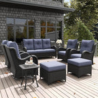LayinSun 9 Pieces Outdoor Patio Furniture Set, Rattan Wicker Sectional Swivel Rocker Chairs Sets with Ottomans, Swivel Glider Chairs and Coffee Table