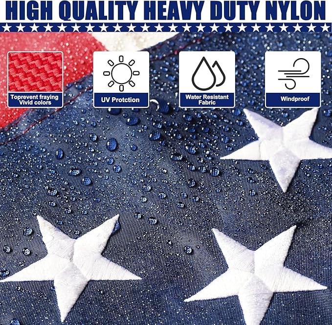 American Flag 5x8 Ft, Five Brass Grommets Multipurpose US Flag, Embroidered Stars, Sewn Stripes, Outdoor Heavy Duty Durable USA Flags, Hanging Indoor/Bedroom/Room/Wall American Flag