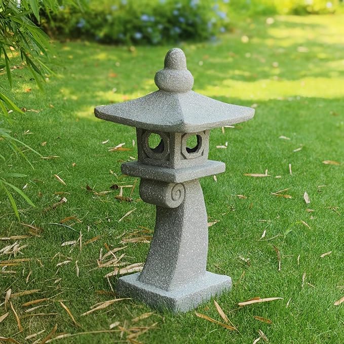 ZOEJADE 28" H Large Solar Zen Asian Pagoda Lantern Garden Outdoor Statue Japanese Palace Lantern with Solar Light for Lawn Yard Pond Patio Temple Court Decor Meditator Stylite Garden Figurines