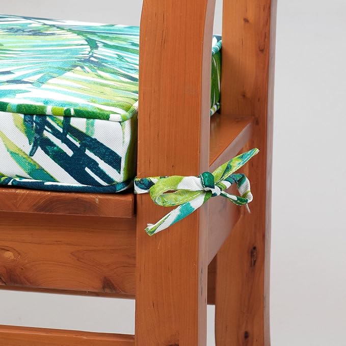 Magpie Fabrics Square Corner Seat Cushion, 18" x 18" x 2.5", 2 Pack, Indoor/Outdoor Waterproof Weather Resistant Universal Chair Pads for Patio Garden Dining - Green Palm Leaves