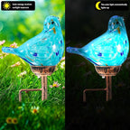 Solar Bird Garden Stake Lights - Hand Blown Glass Decorative Garden Pathway Lights Outdoor Waterproof Bird Glass Stakes (Light Blue)