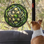 Stained Glass Window Hanging, Abstract Green Clover Sun Catchers Colorful Glass Panel Bless Suncatcher Decor for Birthday for Women, Men, Wife, Aunt, and Mom 14.9x14.9 in