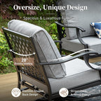 7 Piece Metal Outdoor Patio Furniture Set, Patio Conversation Sets 1 3-seater Sofa, 4 Fixed Chair, 2 Ottomans with 5.75" Thick Cushion, Black All-weather Frame Backyard Furniture, Gray