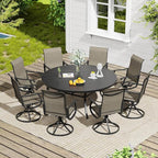 VICLLAX 9 Pieces Outdoor Dining Set, Patio Furniture Set of 8 Patio Swivel Dining Chairs and 60" Patio Round Table, Mixed Brown Chairs & Black Tabletop
