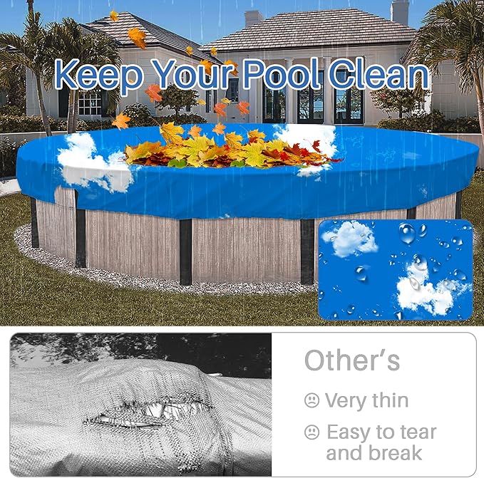 ECOOPTS 11 ft Waterproof Round Polyester Pool Cover for Above Ground Pools, Swimming Pool Cover Protector Winter Safety Cover (Blue Sky)