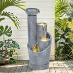 31" Modern Outdoor Water Fountain with LED Lights, 5-Tier Twist Pedestal Bowl Garden Fountain, Cascading Waterfall for Relaxing Garden, Patio, Backyard, Deck, Porch or Home Decor