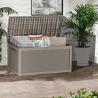 320GAL Brown High - End Wicker - Textured Outdoor Deck Box with Lock Hole - Waterproof, SGS - Certified UV Protection, Exquisite Storage for Luxury Patio Decor and Premium Outdoor Cushions