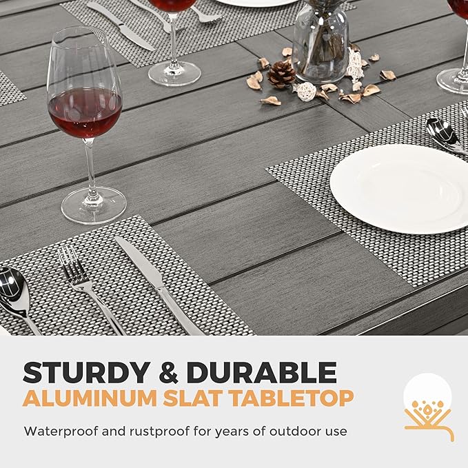 HAPPATIO 9-Piece Patio Dining Set - All Aluminum Table and Chairs for 8, Includes Rectangular Table and 8 Chairs with Cushions, Lawn, Garden