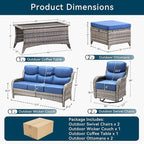 Luxury High Back Outdoor Furniture with 6-Inch Thick Cushions, Patio Furniture Set with Swivel Chairs, 6 PCS Wicker Conversation Set for Porch, Balcony, Deck and Yard