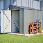 4x7 FT Metal Outdoor Storage Shed, Lean-To Garden Tool and Bike Shed with Lockable Door and Air Vents, Waterproof Sloped Roof Steel Utility Shed for Backyard, Patio,Lawn Equipment, Olive Gray