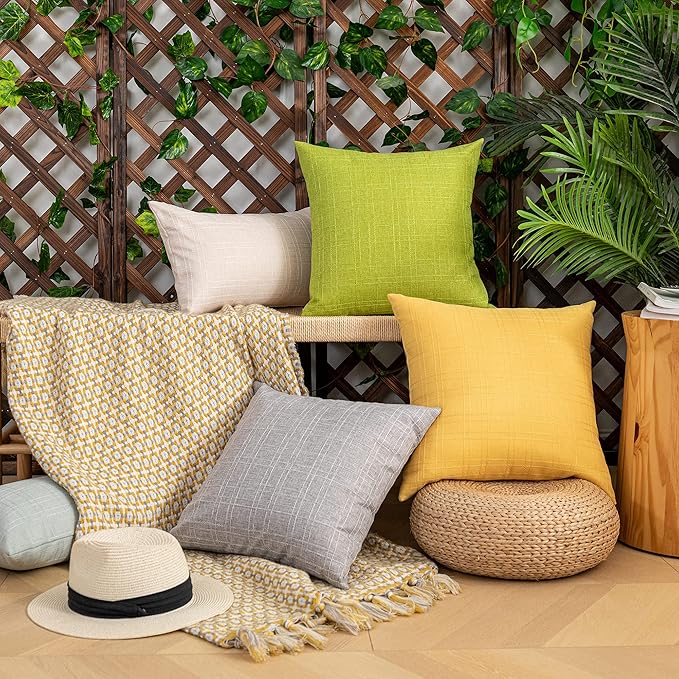 Kevin Textile Pack of 2 Decorative Outdoor Waterproof Throw Pillow Covers Checkered Pillowcases Classic Cushion Cases for Patio Couch Bench 16 x 16 Inch Grey