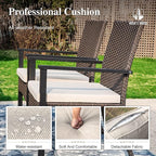HERA'S HOUSE 5 Pieces Patio Dining Set, Outdoor Dining Set with 4 Wicker Patio Chair with Removed Cushion, 37" Wood Like Dining Table with 1.57" Umbrella Hole, for Lawn Garden Backyard Deck