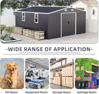 10×12 Ft Metal Shed Outdoor Storage with Two Daylight Windows, 0.25mm Galvanized Steel Metal Garden Shed Waterproof with Lockable Door for Backyard, Patio, Garden，Light Grey
