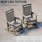 Kingdura Outdoor Rocking Chairs Set of 2, HDPE Plastic Patio Rocking Chair All-Weather Oversized Porch Rocker with High Back for Patio Outside Backyard Balcony (Grey)