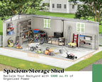 AMERLIFE 12x20x7.2 FT Metal Storage Shed with 2 Transparent Panels, Outdoor Tool Shed with Hinged Double Doors, Windows & Vents, Reinforced Steel Frame for Backyard Garden, DIY Workshop, Dark Gray