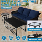 Vista Vibe 5 Pieces Outdoor Rattan Patio Conversation Furniture Set - 78" 3-Seat Sofa | 2 Swivel Glider Rocker Chairs | Wicker End Table | Metal Table, Upholstered Loveseat, Deck (Brown/Navy)