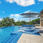 Midtown Umbrellas The Wooden 8 Feet Patio Umbrella With Sunbrella Canvas Haze Acrylic Fabric - Aluminum Frame Market Umbrella For Backyard, Deck, Garden, Pool - Wooden Pole
