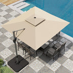 PHI VILLA 10ft Cantilever Patio Umbrella,Outdoor Large Square Umbrellas with 360°Rotation, Heavy Duty Hydraulic Double Umbrella Windproof for Outside, Pool, Deck, Garden, Porch, Beige(No Base)