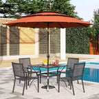 PHI VILLA 5 Pieces Patio Dining Set for 4 with 10ft Patio Umbrella, Metal Outdoor Stackable Wrought Iron Chair Set of 4 & 37" Metal Dining Table,3 Tier Vented Market Table Orange Red Umbrella