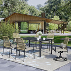 7-Piece Outdoor Dining Set, 4 Wicker Stackable Rattan Chairs ＆2 Wicker Swivel Rattan Chairs with 63'' Rectangular Patio Dining Table All Weather Frame Furniture Set
