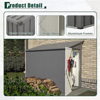 4×8 FT Lean to Metal Shed,Outdoor Heavy-Duty Storage Shed with Floor Base,All Weather Waterproof Garden Tool House W/Lockable Door&2 Air Vents,Reversible Door Design,for Backyard,Patio,Lawn,Gray