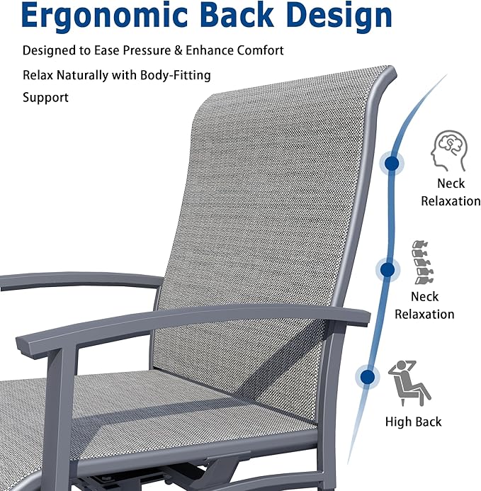 Patio Swivel Chairs Set of 4, Outdoor Swivel Chairs with Armrest, High Back Patio Chair with Metal Frame, All-Weather Outdoor Dining Chair for Deck, Porch and Lawn, Grey