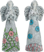 TERESA'S COLLECTIONS Angel Garden Statues with Solar Outdoor Light for Garden Decor, 2 Pack Resin Angel Grave Cemetery Decorations for Outdoor Decor, Memorial Angel Yard Decor Gifts for Mom, 11”