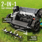14-Inch Lawn Scarifier and Dethatcher, Powerful 13-Amp Electric Tool with 10.5 Gal Collection Bag, Adjustable Depth Settings & Safety Lock System