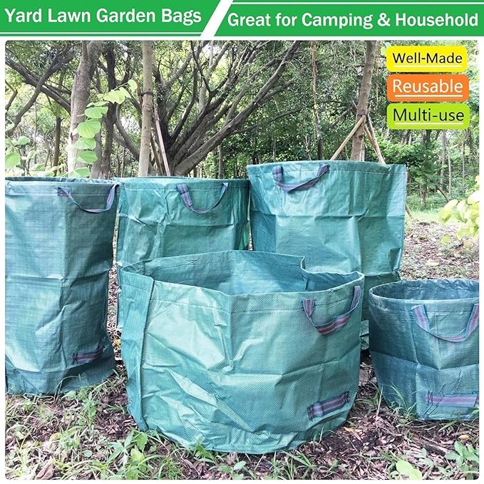 Professional 3-Pack 72 Gallons Yard Lawn Garden Bags (D26, H30 inches) with Coated Garden Gloves,Reusable Leaf Waste Bags,Patio Bags,Laundry Container,Gardening Trimmings Bag with 4 Handles