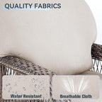 6 Pieces Patio Furniture Set Outdoor Sectional Sofa Couch with Rocking Swivel Chairs 5" Deep Seat Chairs, Modern Wicker Rattan Conversation Set, Beige/Brown Wicker