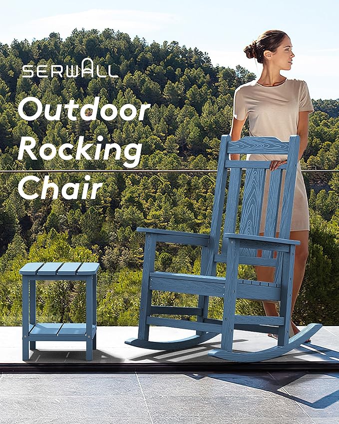 SERWALL Outdoor Rocking Chair Blue Set of 4