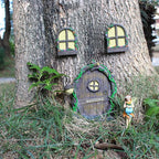 Fairy Door and Windows Garden Kit Accessories Outdoor, Glow in Dark Gnome House for Tree, Lawn Yard Art Sculpture, Miniature Garden Decor (Gnome)