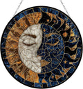 Customized Sun and Moon Stained Glass Suncatcher Stained Glass Window Hanging Home Decor Garden Halloween Christmas Party Wedding Housewarming Gifts
