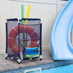 Essentially Yours Rolling Pool Storage Organizer Bin, Medium, (25.4" W x 25.4" L x 40" H), Blue / White Style 417227