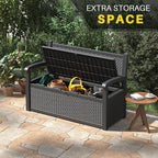 LHBcraft 70 Gallon Deck Bench with Storage,Outdoor Storage Box Bench Waterproof&Lockable, Resin Patio Furniture with Armrest for Patio, Porch, Garden,Black