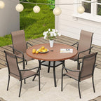 VICLLAX Outdoor Patio Round Dining Table, 41.7"x 41.7" Plastic Tabletop with Storage Shelf for Deck Lawn Garden Backyard, Walnut