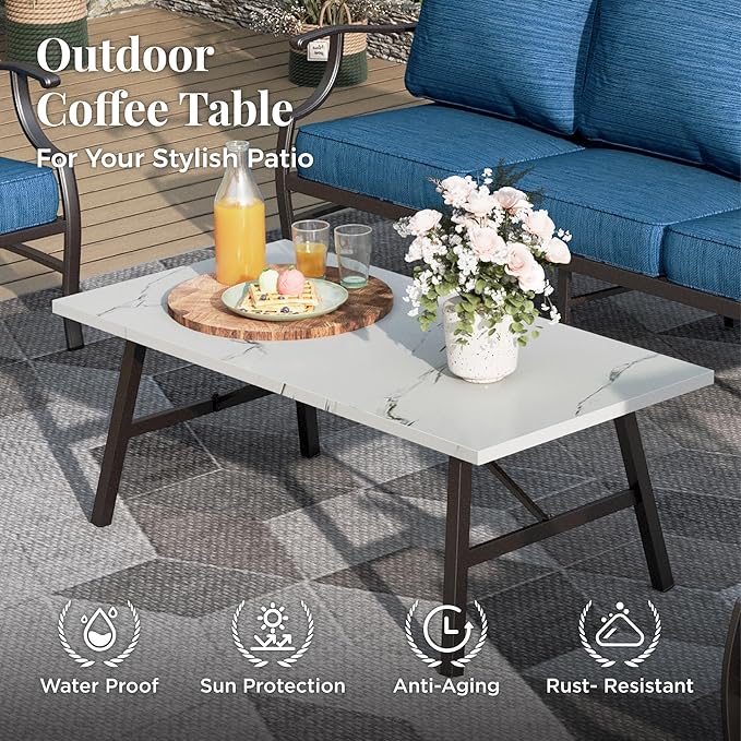 Patio Furniture Set 6 pcs, Outdoor Patio Furniture, 3-Seat Sofa, 2 Rocking Chairs, 2 Ottomans, Coffee Table and 5.75" Extra Thick Cushion, Conversation Set for Backyard Deck, Gemstone Blue