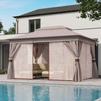 LAUSAINT HOME Outdoor Patio Gazebo 10'x13' with Expansion Bolts, Heavy Duty Party Tent & Shelter with Double Roofs, Mosquito Nettings and Privacy Screens for Backyard, Garden, Lawn