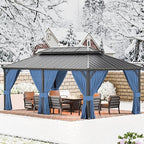 12’x20’ Hardtop Gazebo Outdoor Aluminum Frame Permanent Gazebo Galvanized Steel Double Roof Gazebos with Nettings and Curtains for Patio, Lawns,Backyard, Deck(Navy)