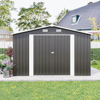 10x14 FT Outdoor Storage Shed, Metal Shed with Floor, Lockable Door & Vents, All-Weather Resin Shed for Garden, Backyard, Patio, Lawn, Dark Gray