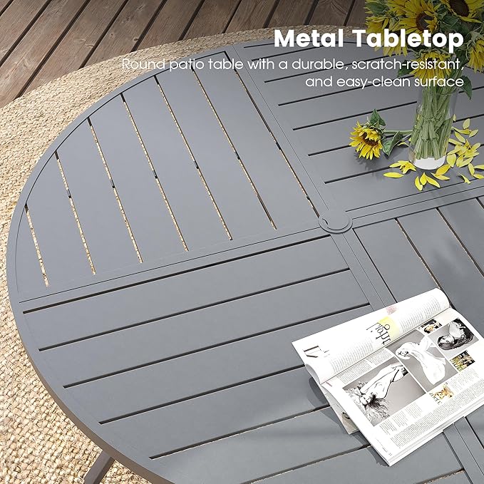 DIFY 5 Pieces Outdoor Patio Dining Set, 4 Grey Textilene Swivel Dining Chairs and 40.6" Grey Round Metal Dining Table, Outdoor Table and Chairs