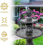 Sunnydaze 35" Solar 2-Tier Outdoor Water Fountain - Outdoor Water Fountain with Battery Backup and Pump - Black
