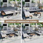 Sophia & William 6 Pieces Patio Furniture Set with 45" Fire Pit Table, Metal Outdoor Sectional Sofa Set -2 x Single Couch with Side Table,2 x Single Sofa,1 x Loveseat,1 x Propane Fire Pit