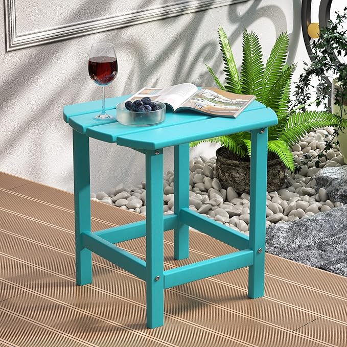 TORVA Patio Adirondack Side Table, Outdoor End Tables All-Weather Resistant HDPE Humidity-Proof Long Time Use for Deck, Lawn,Garden, Porch, Backyard End Table(Lake Blue Color-1 Tier)