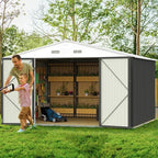 GUNJI 10 x 8 FT Shed Outdoor Storage Shed Metal Garden Shed with Lockable Door Outside Waterproof Tool Shed for Backyard, Patio, Lawn (Gray)