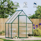 6X4 ft Polycarbonate Greenhouse with Aluminum Frame, Polycarbonate Greenhouse for Outdoors, Greenhouses with Ventilation, Aluminum Large Walk-in Greenhouses for Outside