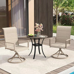 VICLLAX 3 Pieces Patio Dining Set - 27.5" Round Patio Table and 2 Outdoor Swivel Padded Chairs, Grey Wood Grain Tabletop and Sanshell Fabric