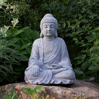 TOETOL Large Buddha Statue Outdoor Zen Decor Medium 20” High Yard Decor Magnesium Oxide Stone Grey for Yard Garden Patio Deck Home