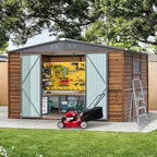 10x8 FT Wood Storage Shed, Outdoor Storage Shed with Lockable Door, Window & Vents, Waterproof Wooden Metal Tool Storage for Garden, Lawn, Backyard, Patio